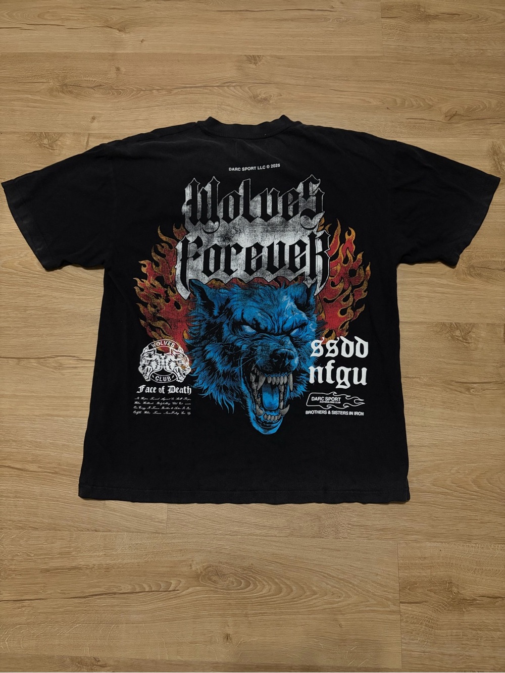 Darc Sport Black Short-Sleeve Tee with Blue Wolf and Red Flames